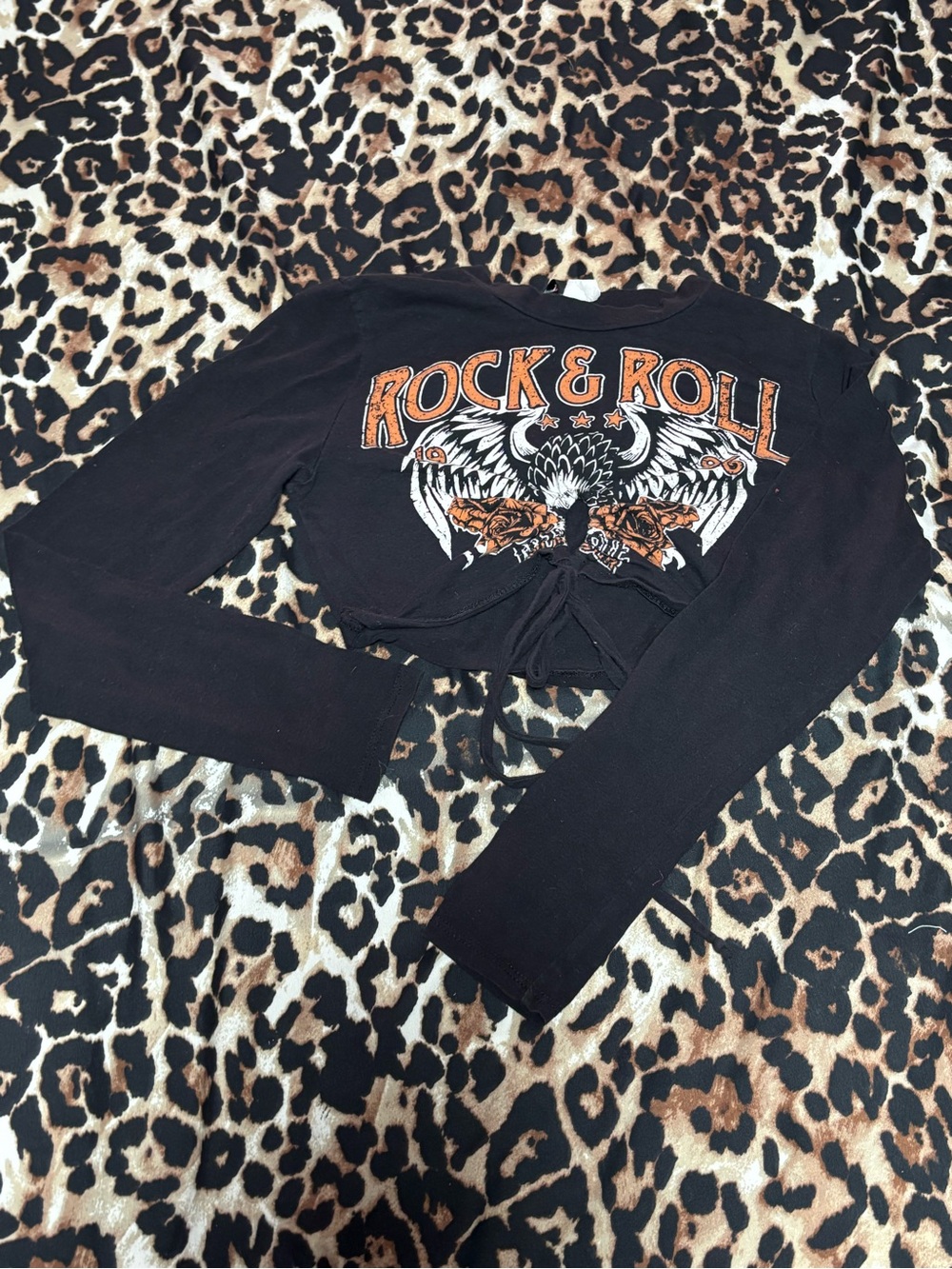 JNK Black Graphic Tie-Front Crop Top with Orange Accents
